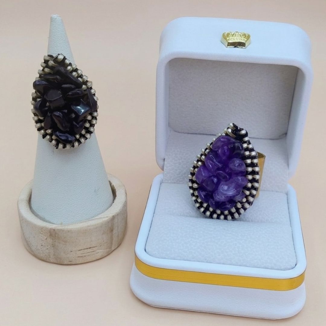 Anillos Amatista y Obsidiana - Bisutería artesanal